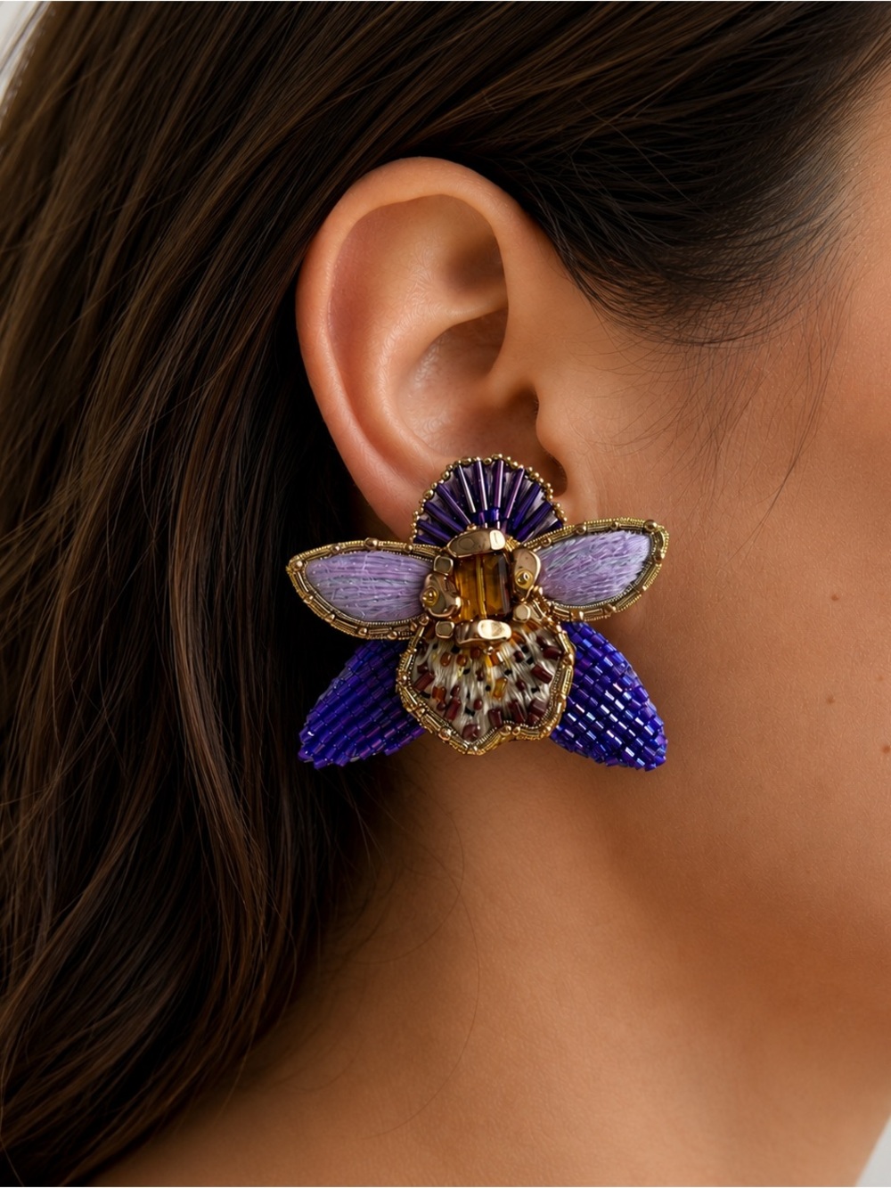 Beaded Orchid Statement Earrings